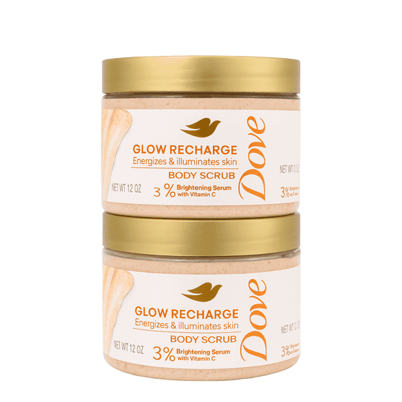 Dove Glow Recharge Body Scrub, Vitamin C & Brightening Serum, 2-Pack