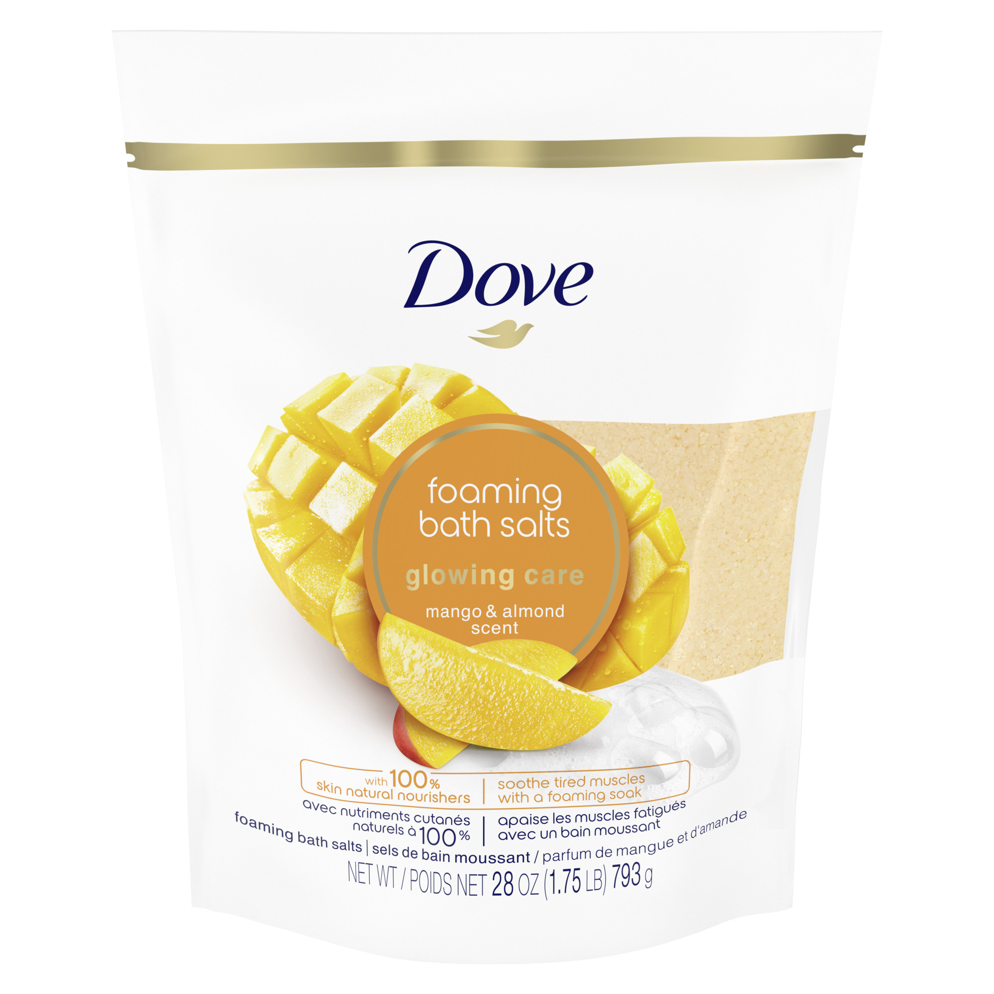 Dove Glowing Care Foaming Bath Salts Mango and Almond, 28 Oz. - image 1 of 3
