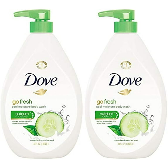 Dove Go Fresh Cool Moisture Body Wash, Cucumber And Green Tea Pump 34 Ounce (Pack Of 2)