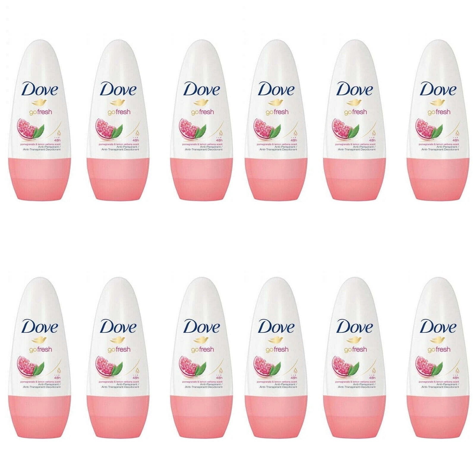 Dove Go Fresh 48 HR Alcohol-Free Antiperspirant Deodorant Roll On Pomegranate-Lemon 40ML 12 Pack