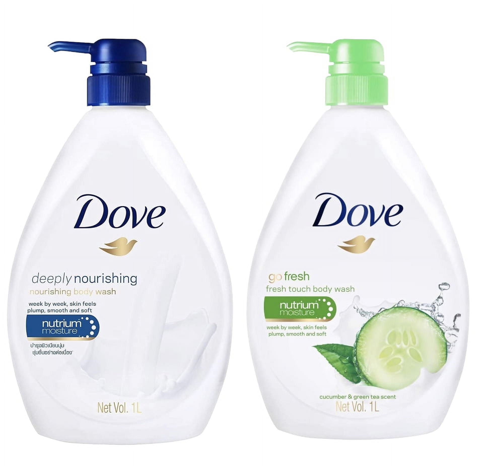Dove Go Fresh Revive Body Wash Pump Variety Pack, Cucumber and Green, Deeply Nourishing Verbena Bottles, 1 Litter (Pack of 2)