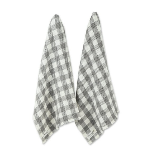 Dove Gray Checker Washed Waffle Dishtowel (Set of 2)