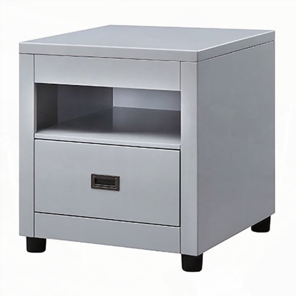 Dove Grey Storage End Table with One Drawer and Top Compartment