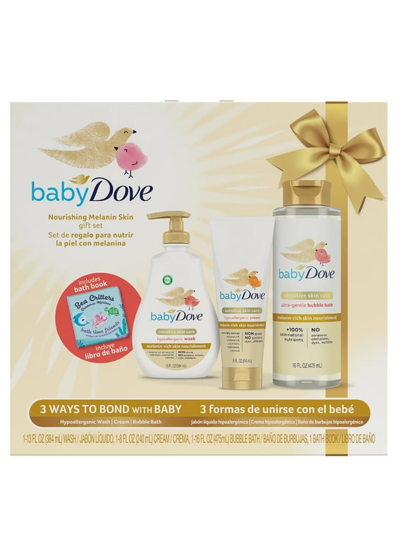 Baby Dove Hypoallergenic Cream, Wash & Bubble Bath Gift Pack Melanin-Rich Sensitive Skin, 3 Count