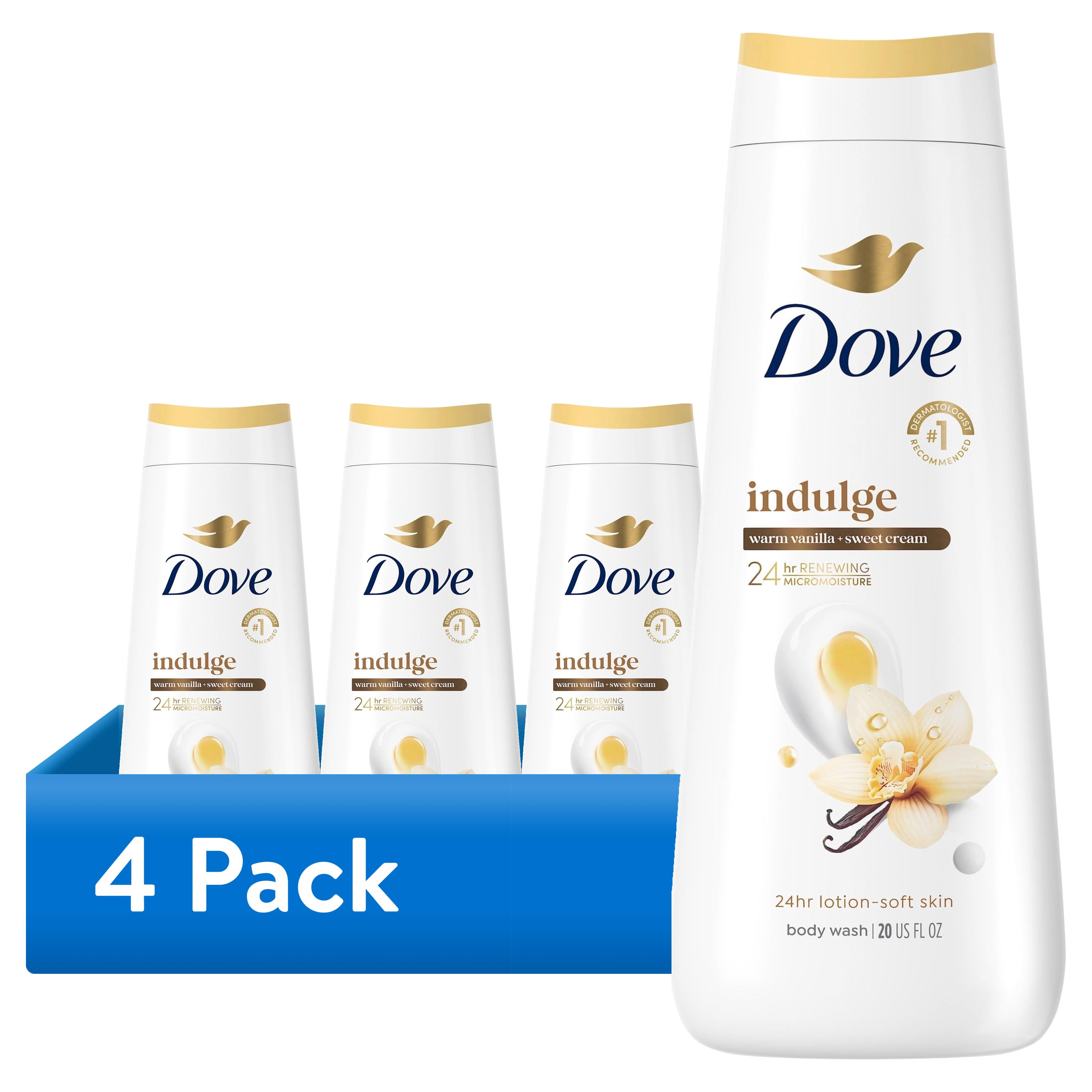 (4 pack) Dove Indulge Body Wash Warm Vanilla + Sweet Cream For Hydrated & Soft Skin, 20 fl oz