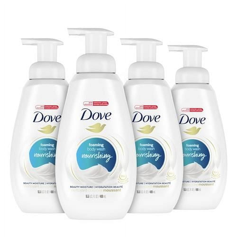 Dove Instant Foaming Body Wash 4 Count For Soft, Smooth Skin Deep Moisture Cleanser That Effectively Washes Away Bacteria While Nourishing Your Skin, White, 13.5 Oz Packaging May Vary - Pack of 2