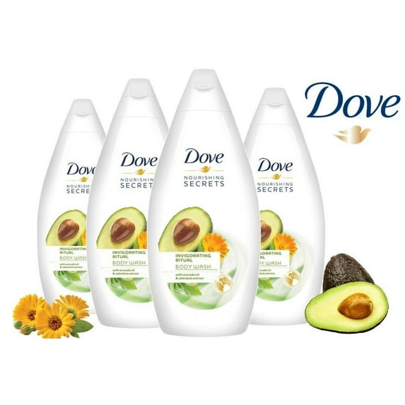 Dove Invigorating Ritual Body Wash, Avocado Oil & Calendula Extract, 16.9 oz / 750ml, Pack of 4