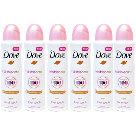 Dove Invisible Care Floral Touch 48 Hour Protection Deodorant Antiperspirant Spray, 150ml (Pack of 6)