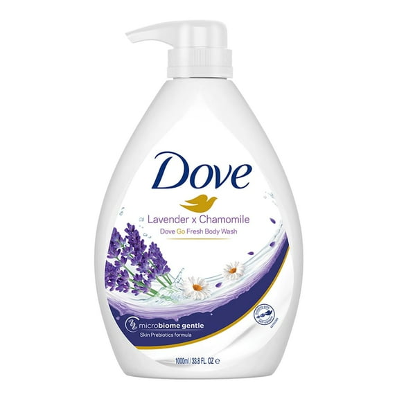 Dove Lavender & Chamomile Go Fresh Body Wash Pump Bottle With Relaxing Floral Scent, Gentle & Mild Body Cleanser For Nourished & Smooth Skin, 24 Hrs Moisture Lock, 33.8 oZ