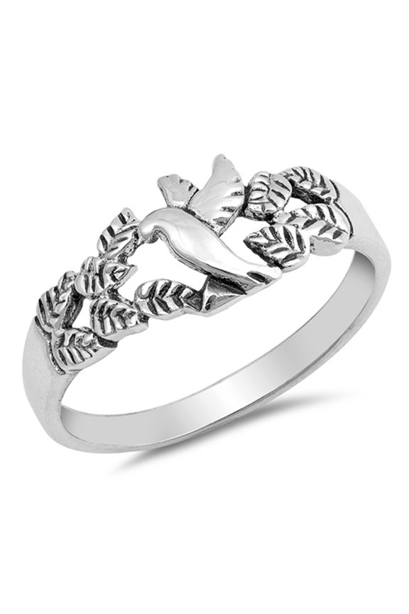 Dove Leaf Oxidized Peace Bird Filigree Ring .925 Sterling Silver Band Jewelry Female Male Size 7
