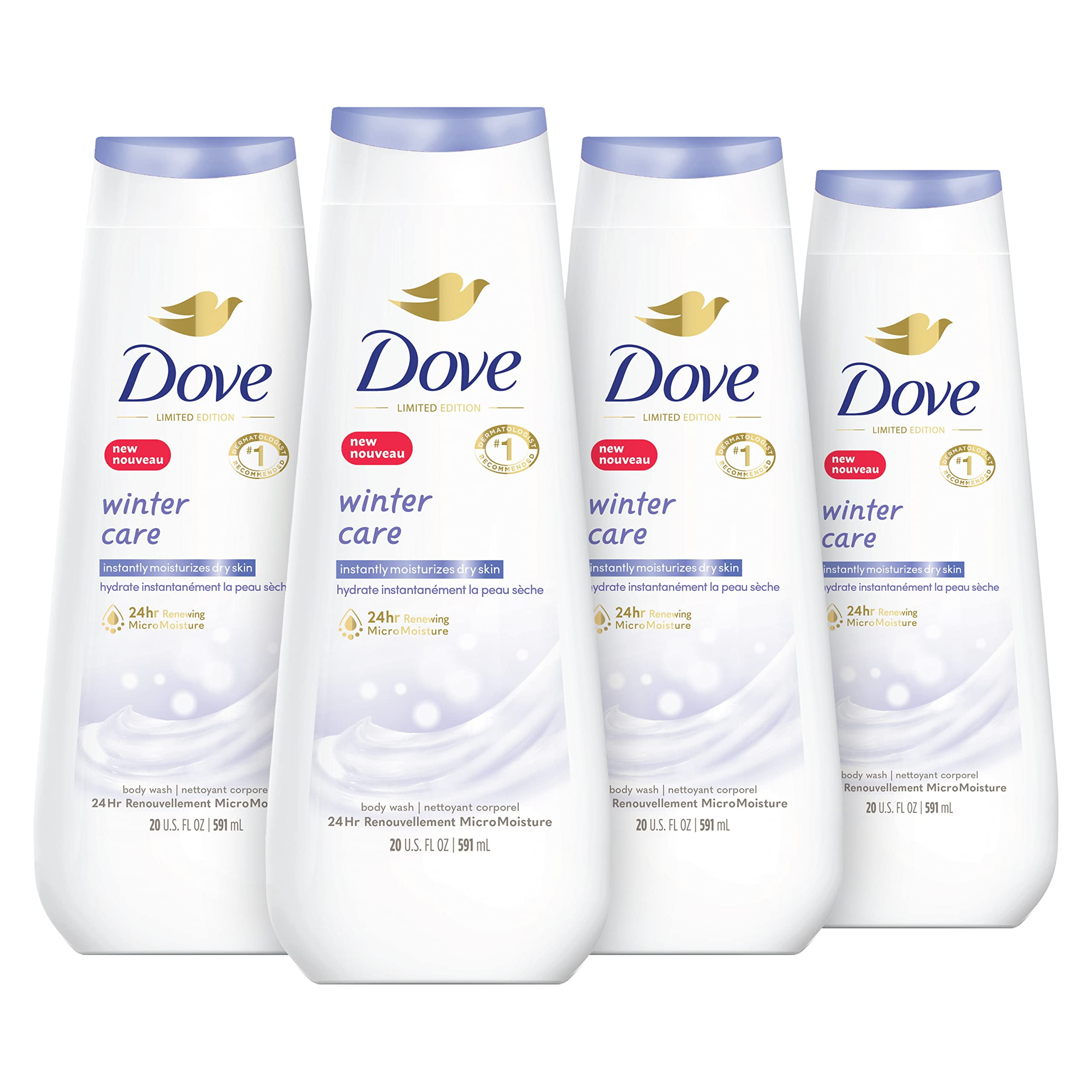 Dove Limited Edition Body Wash Winter Care 4 Count For Renewed, Healthy