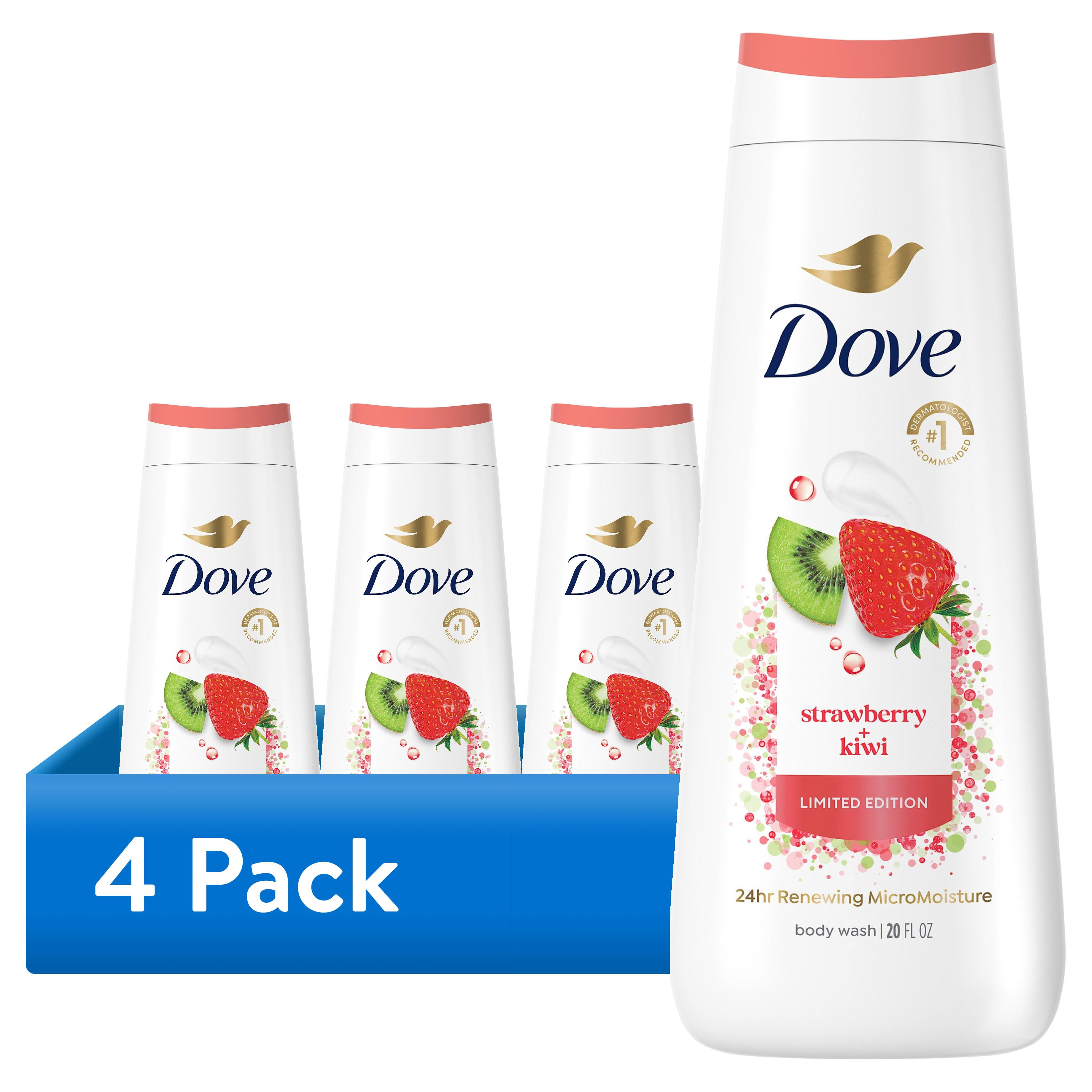 (4 pack) Dove Limited Edition Body Wash For Women Strawberry Kiwi For Hydrated & Soft Skin ,20 fl oz