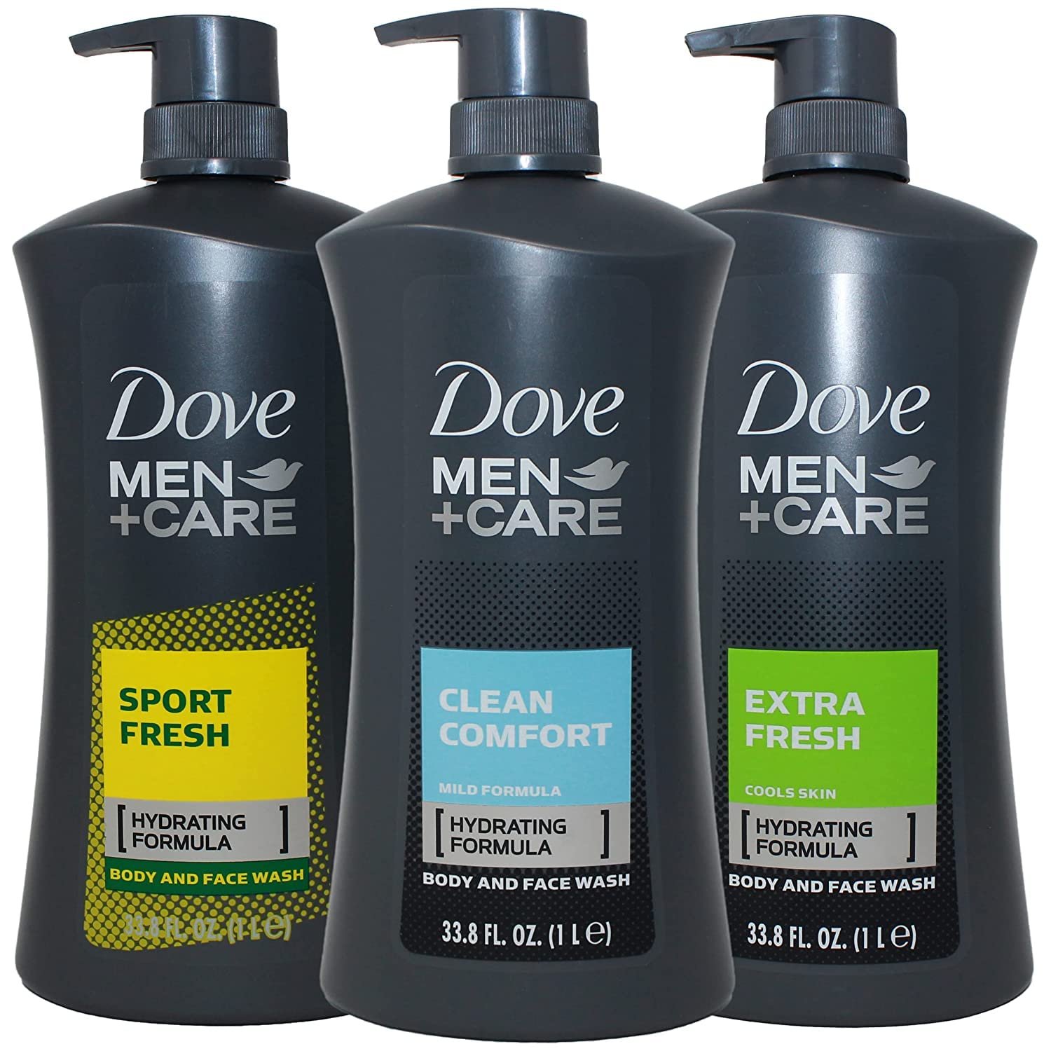 Dove Men Body Wash, Variety Set of 3, Clean Comfort, Extra Fresh and