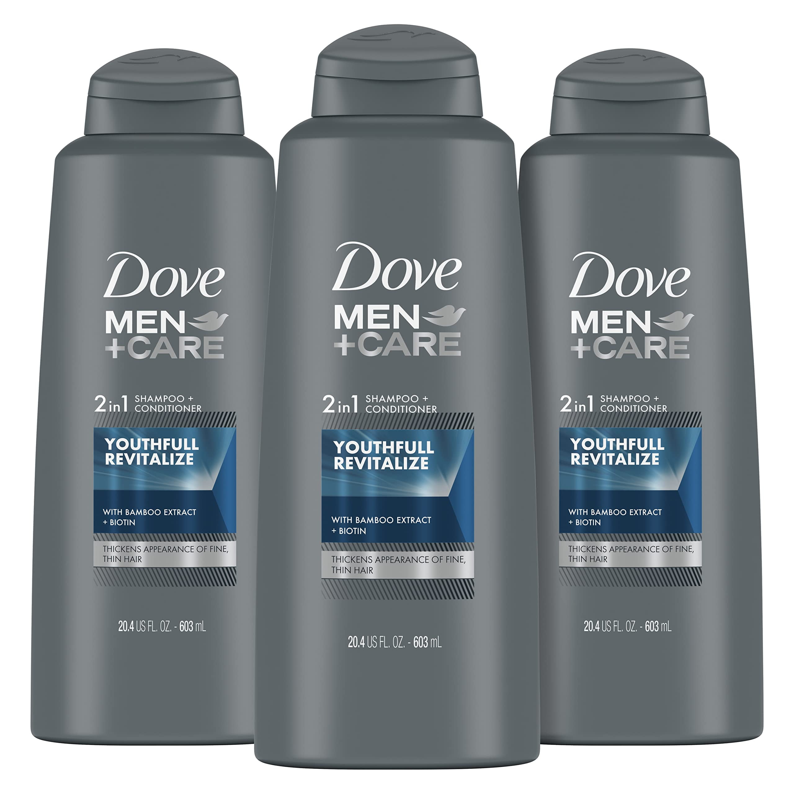 Dove Men + Care 2 In 1 Shampoo And Conditioner Youthfull Revitalize 3 Count For Fine, Thin Hair