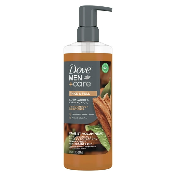 Dove Men+Care 2-in-1 Shampoo + Conditioner for Men Sandalwood & Cardamom Oil, 17.5 oz