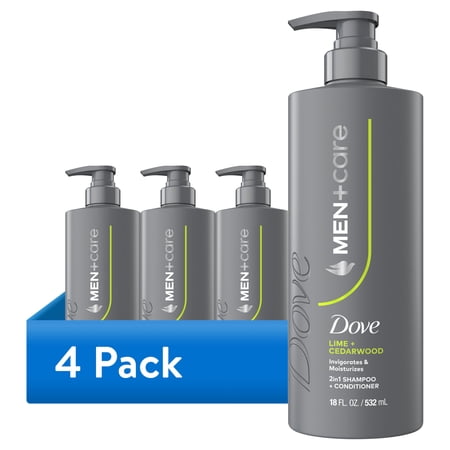 (4 pack) Dove Men+Care Shampoo For Real Hair That Powers Up Hair Strength, Lime & Cedar With Invigorating & Moisturizing Results, 18 fl oz