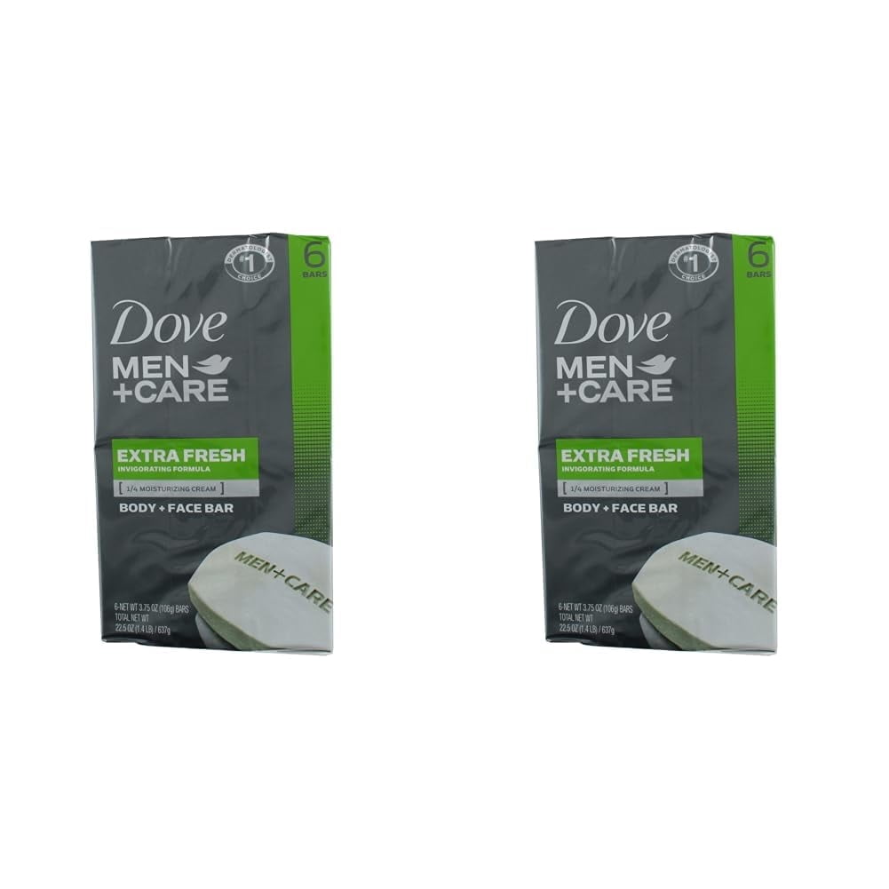 Dove Men + Care 3 In 1 Cleanser For Body, Face, And Shaving To Clean And Hydrate Skin Extra Fresh Body And Facial Cleanser More Moisturizing Than Bar Soap 3.75 Oz 6 Bars (Pack Of 2)