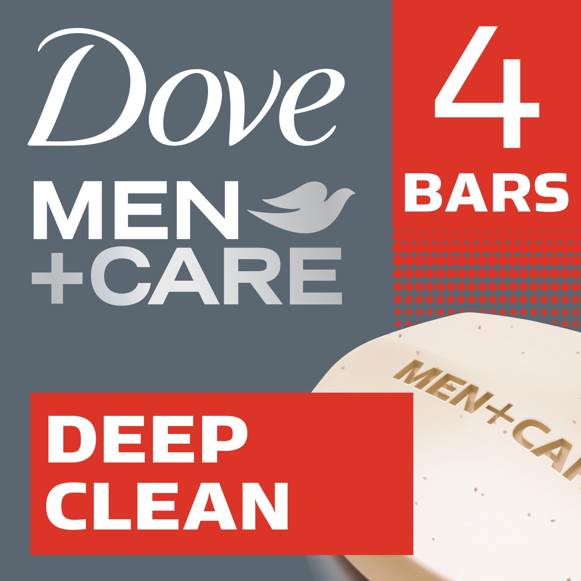 Dove Men+Care 3-in-1 Hand & Body + Face + Exfoliation Bar Soap Deep Clean, 3.75 oz 4 Bars