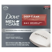 Dove Men+Care 3-in-1 Hand & Body + Face + Exfoliation Bar for Dry Skin, Deep Clean, 3.75 oz 12 Bars