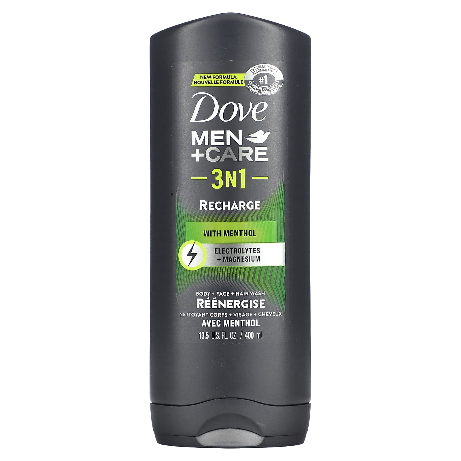 Dove Men+Care 3 n 1, Body + Face + Hair Wash with Menthol, Recharge, 13.5 oz (400 ml)