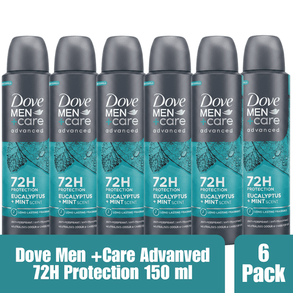 Dove Men+Care Advanced Eucalyptus + Mint Antiperspirant Deodorant Spray, 72-Hour Protection, Long-Lasting Fragrance, 150 mL, 6-Pack