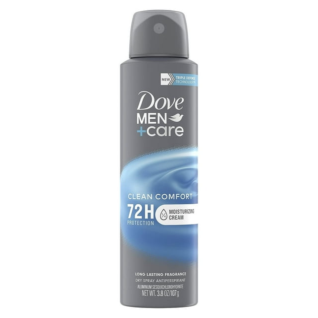 Dove Men+Care Antiperspirant Deodorant Clean Comfort, Pack of 12, Dry Spray For Men 72-hour Sweat and Odor Protection with Triple Defense Technology 3.8 oz