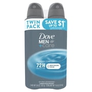 Dove Men+Care Antiperspirant Deodorant Dry Spray For Men 72-hour Sweat And Odor Protection Clean Comfort With Triple Defense Technology  ,3.8 oz Twin Pack