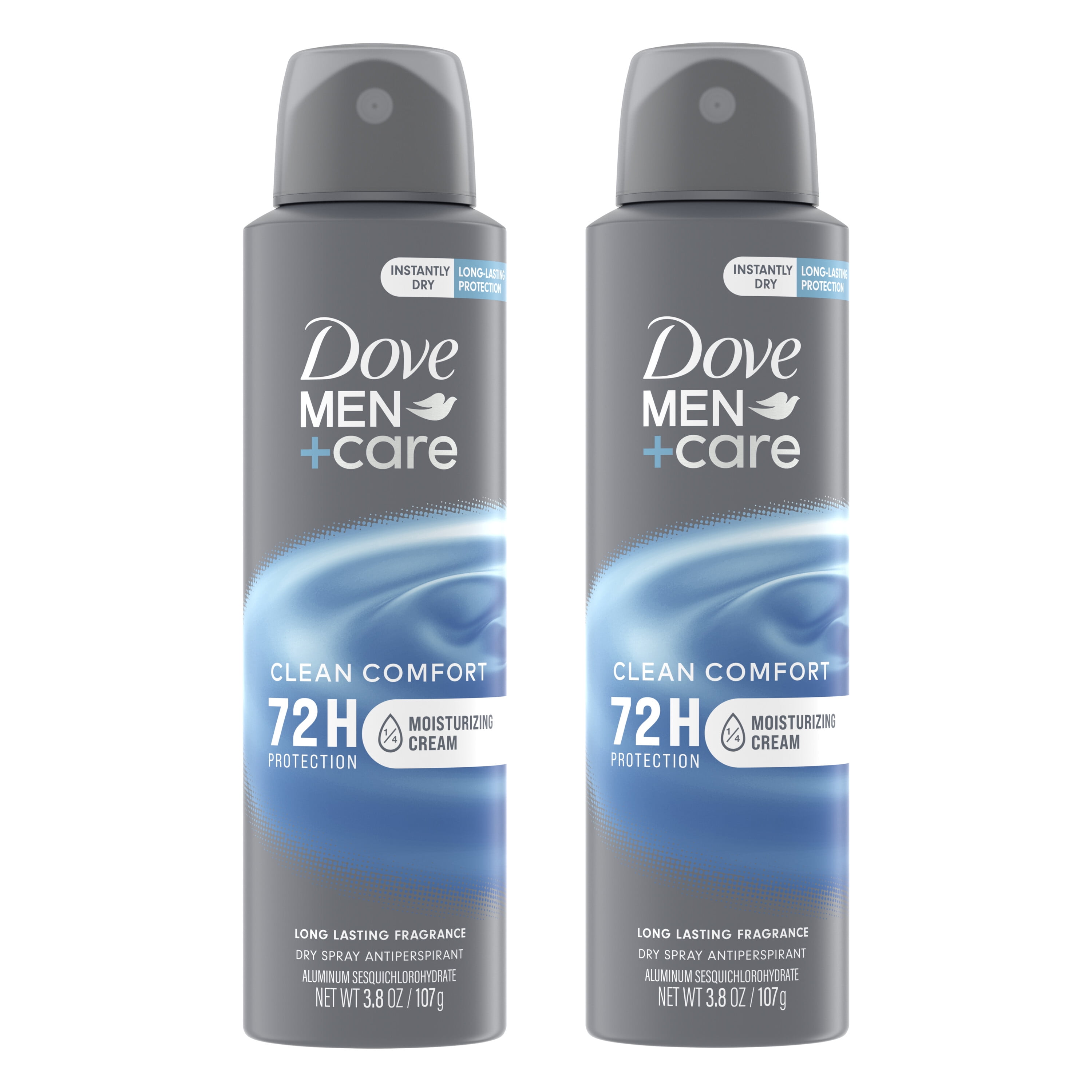 Dove Men+Care Antiperspirant Deodorant Dry Spray Twin Pack, Clean Comfort, 3.8 oz