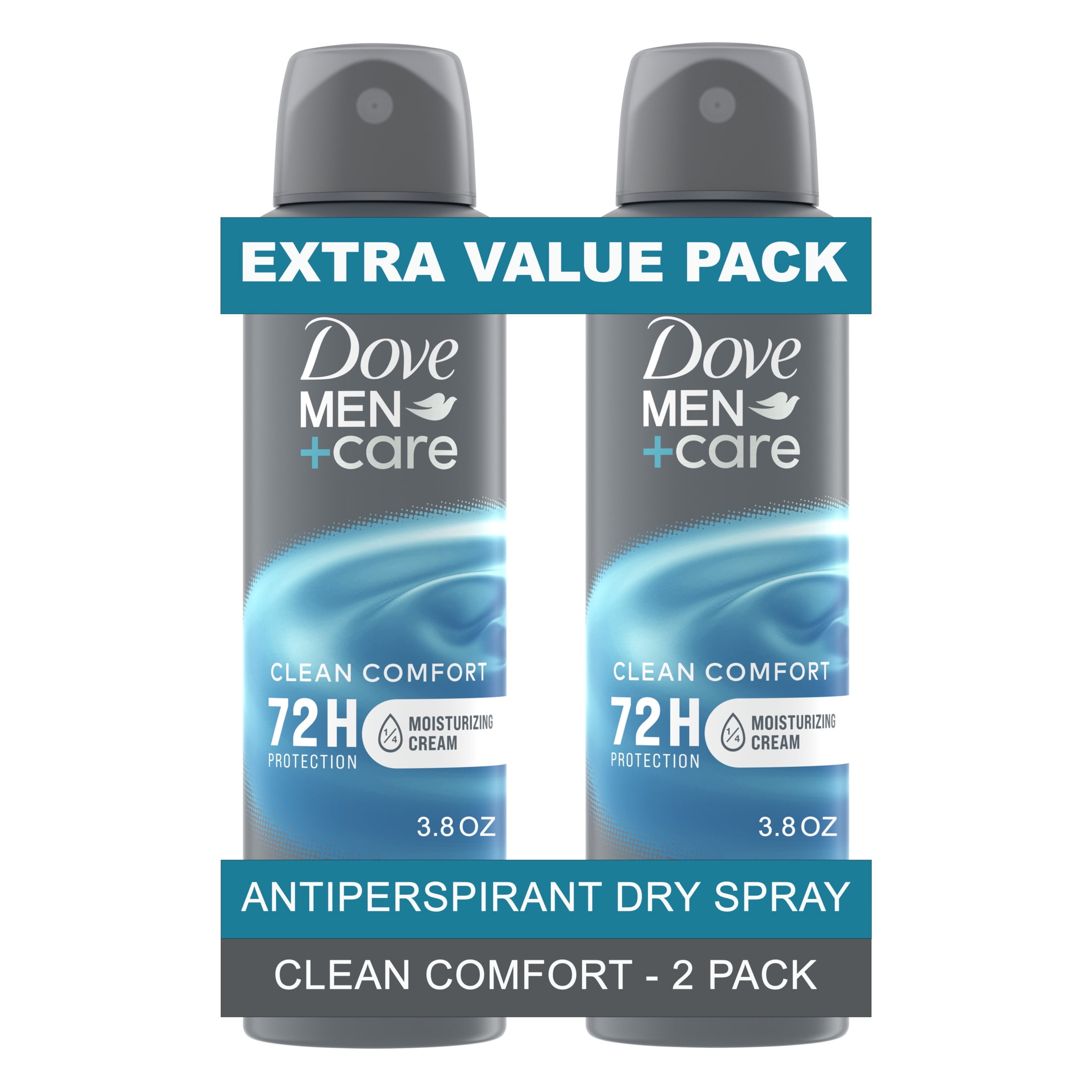 Dove Men+Care Antiperspirant Deodorant Dry Spray Twin Pack, Clean Comfort, 3.8 oz