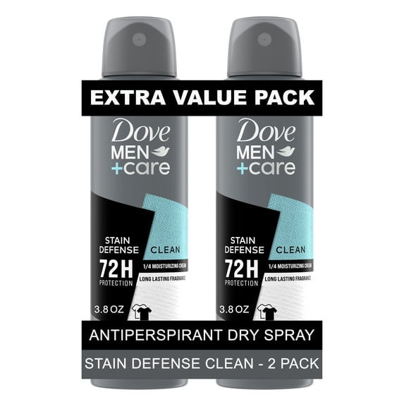 Dove Men+Care Antiperspirant Deodorant Spray for Men Stain Defense Clean, 3.8 oz 2 Count
