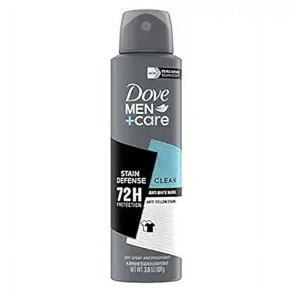 Dove Men+Care Antiperspirant Deodorant Stain Defense Clean Dry Spray For Men Anti-White Marks & Yellow Stains, 72-hour Sweat and Odor Protection with Triple Defense Technology 3.8 oz