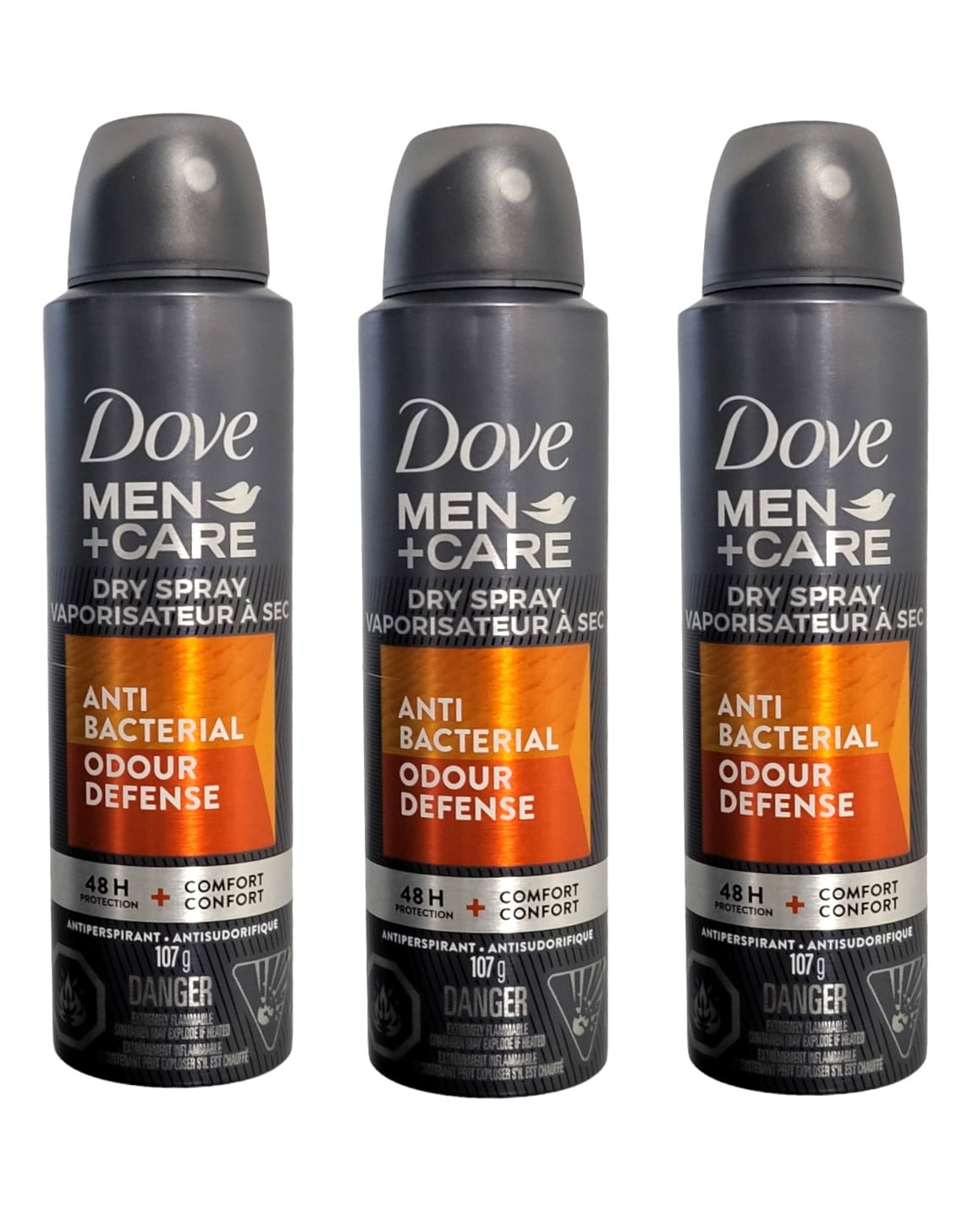 Dove Men + Care Antiperspirant Dry Spray Anti Bacterial Odour Defense 48H 107 mL (3 Pack)
