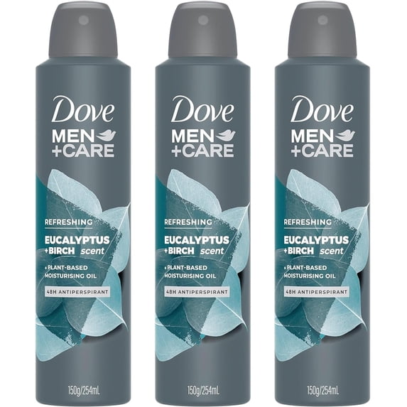 Dove Men+Care Antiperspirant Dry Spray Deodorant for Men Eucalyptus + Birch Scent with Plant Based Moisturizing Oil, 48 Hour Sweat and Odor Protection, 254ml Pack of 3