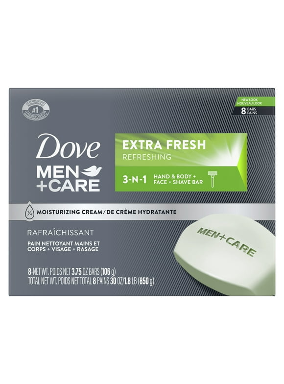 Dove Men+Care Body + Face Bar Invigorating Formula All Skin Type, Extra Fresh, 3.75 oz (8 Bars)