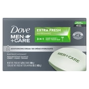 Dove Bar 3 In 1 Cleanser For Body, Face, And Shaving To Clean And Hydrate Skin Extra Fresh Body And Facial Cleanser More Moisturizing Than Bar Soap ,3.75 oz 4 Bars