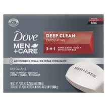 Dove Men+Care Body + Face Bar Purifying Grains All Skin Type, Deep Clean, 3.75 oz (8 Bars)