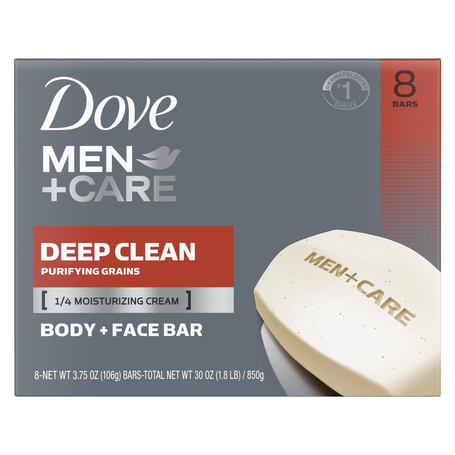 Dove Men+Care Body and Face Bar, Deep Clean, Classic Scent - 8 pack, 4 oz bars