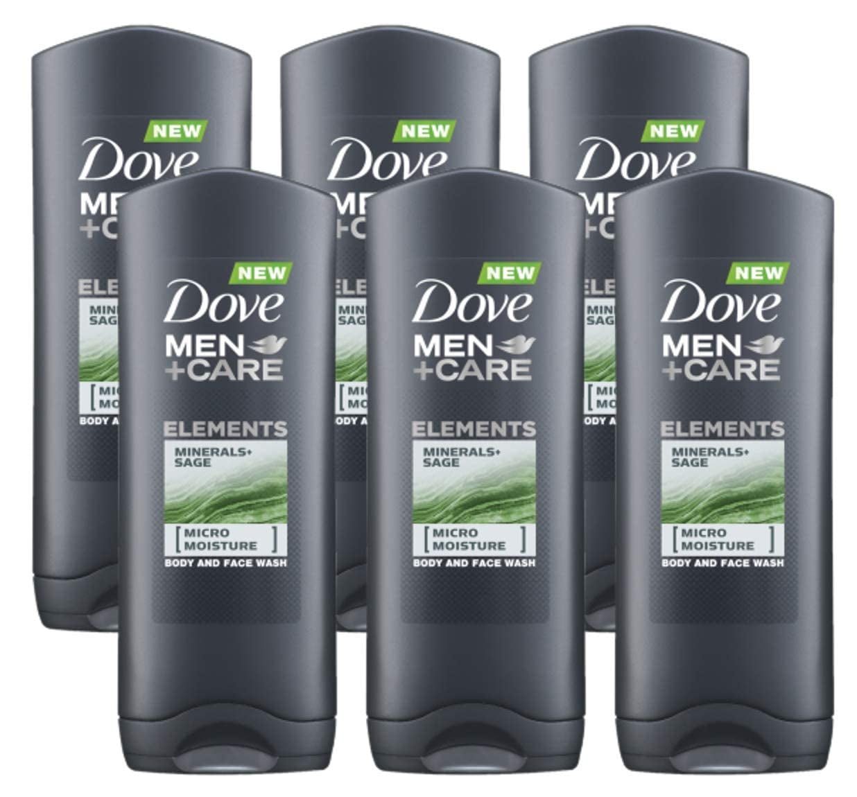 Dove Men Care Body & Face Wash, Minerals and Sage - 13.5 Fl Oz / 400 mL X 6 Pack Case, Made in Germany C51