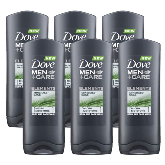 Dove Men Care Body & Face Wash, Minerals and Sage - 13.5 Fl Oz / 400 mL X 6 Pack Case, Made in Germany C51