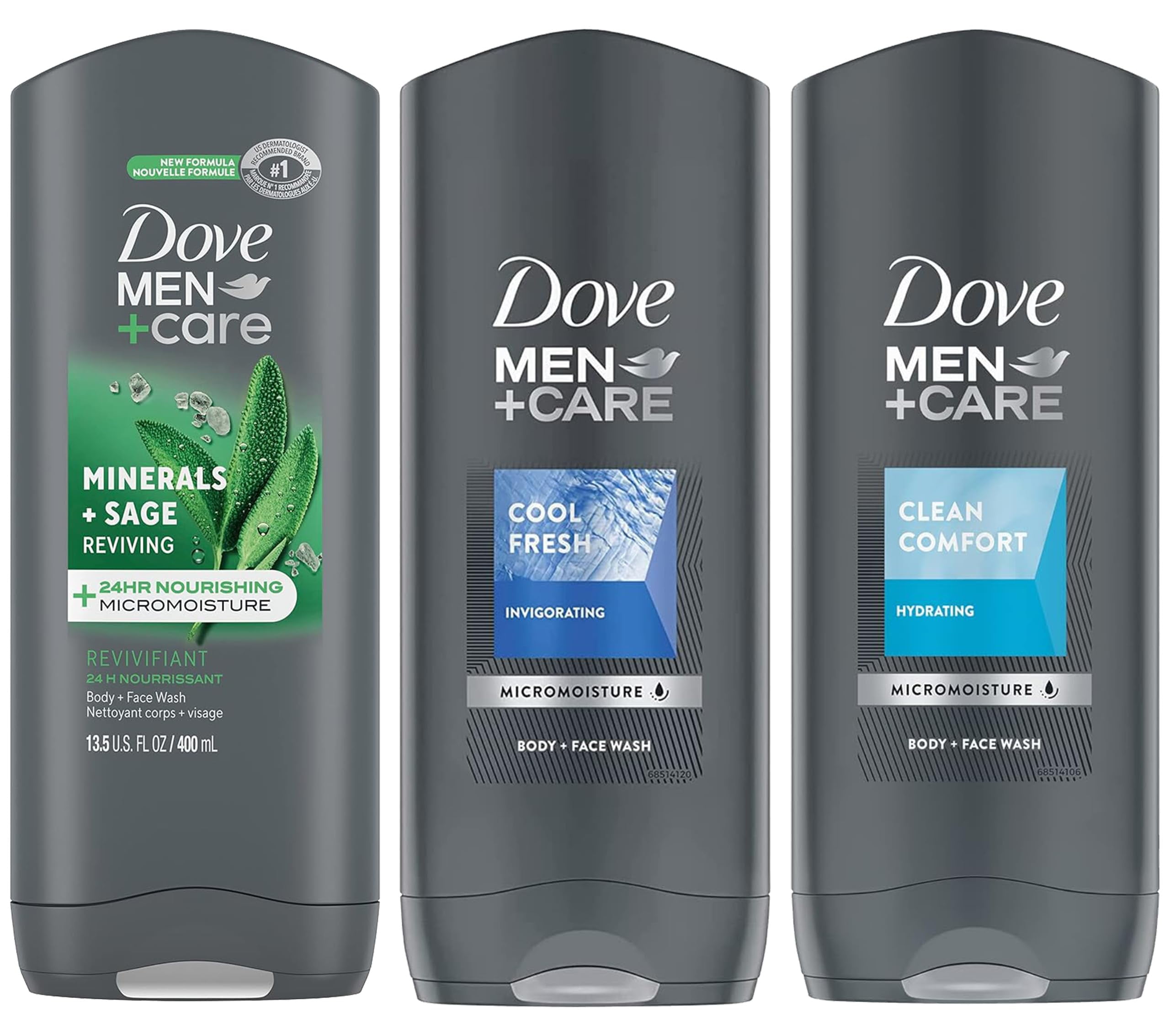 Dove Men + Care Body Wash Variety Value Pack Of 3 Flavors Clean