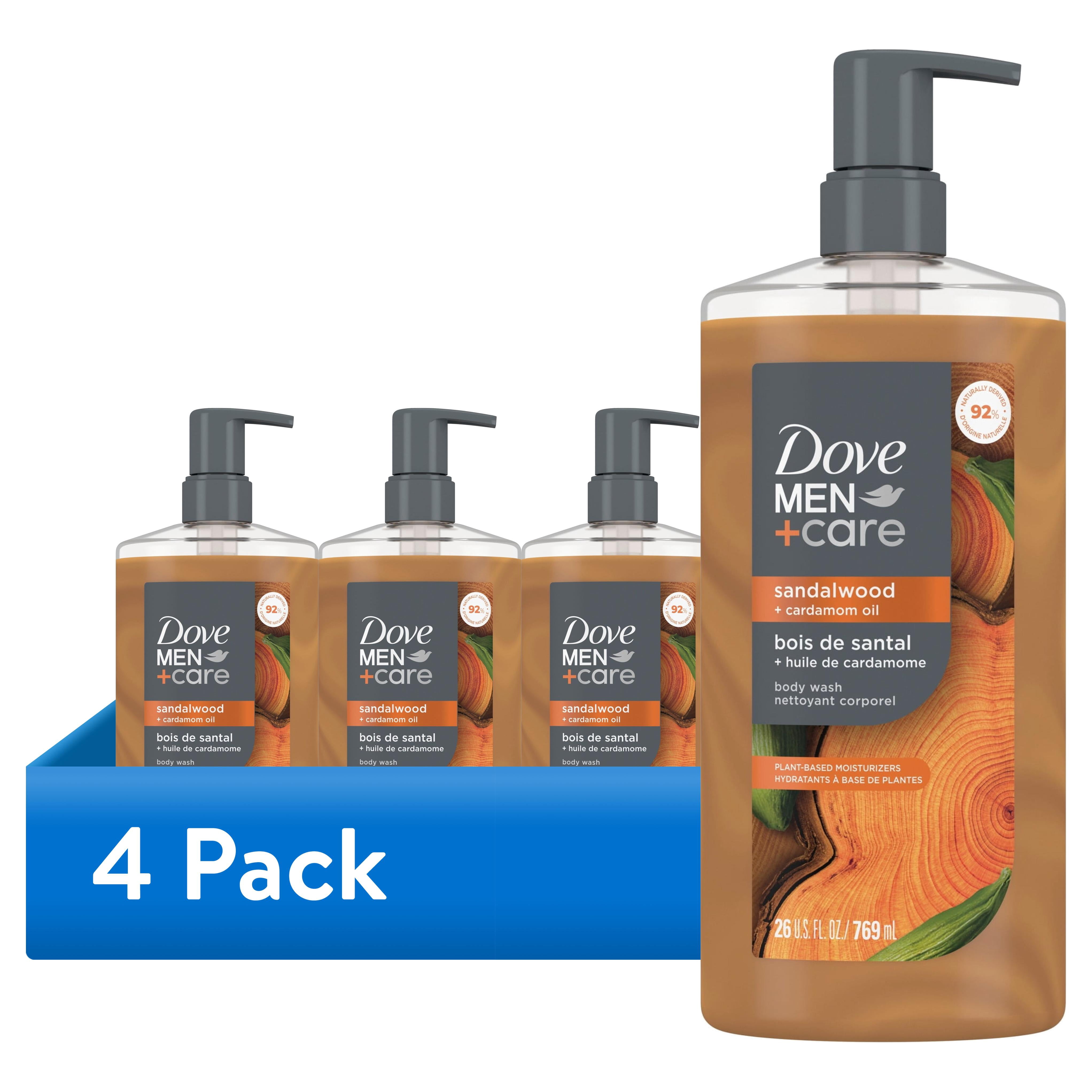 (4 pack) Dove Men+Care Body Wash to Rebuild Skin in the Shower Sandalwood + Cardamom Oil with Plant-Based Cleansers and Moisturizers, 26 oz