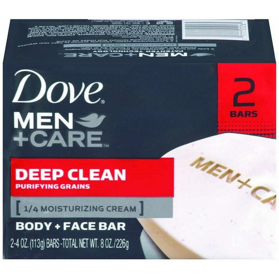 Dove Men+Care Body and Face Bar, Deep Clean 4 oz, 2 Bar (Pack of 4)