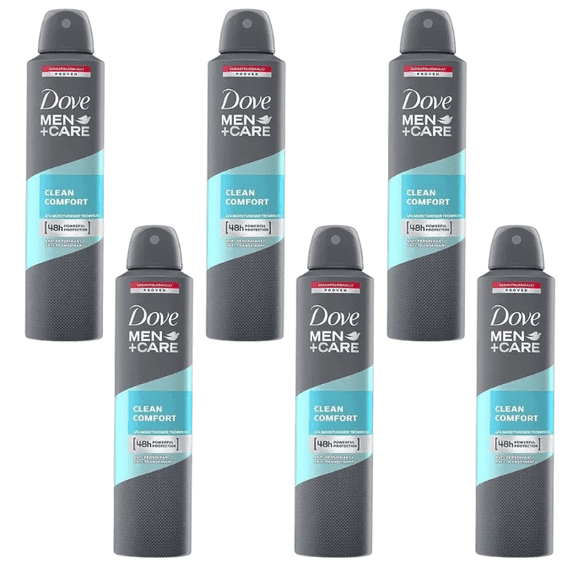 Dove Men+Care Clean Comfort 48H Sweat & Odor Protection Antiperspirant Spray, 200ml 6 Pack