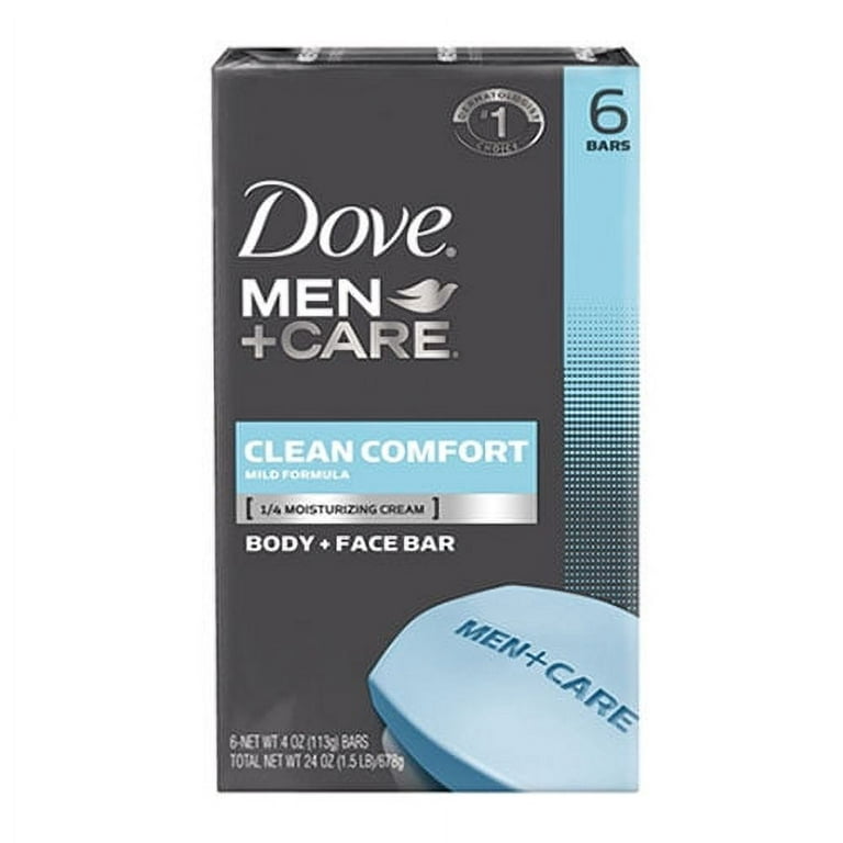 Dove Men+Care Body + Face Bar, Clean Comfort - 6 pack, 3.75 oz bars