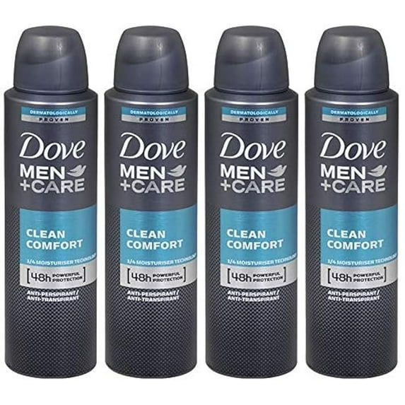Dove Men + Care Clean Comfort Spray Deodorant & Antiperspirant 150ml / 5 Ounce,(4 Pack)