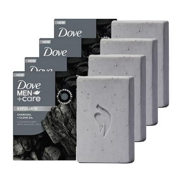 Dove Men + Care Cleansing Bar Soap Charcoal + Clove Oil 4 Count To Rebuild Skin In The Shower, A 4In1 Hair, Body, Face & Shaving Bar With Plant-Based Cleanser And Natural Oils 5 Oz - Pack of 2