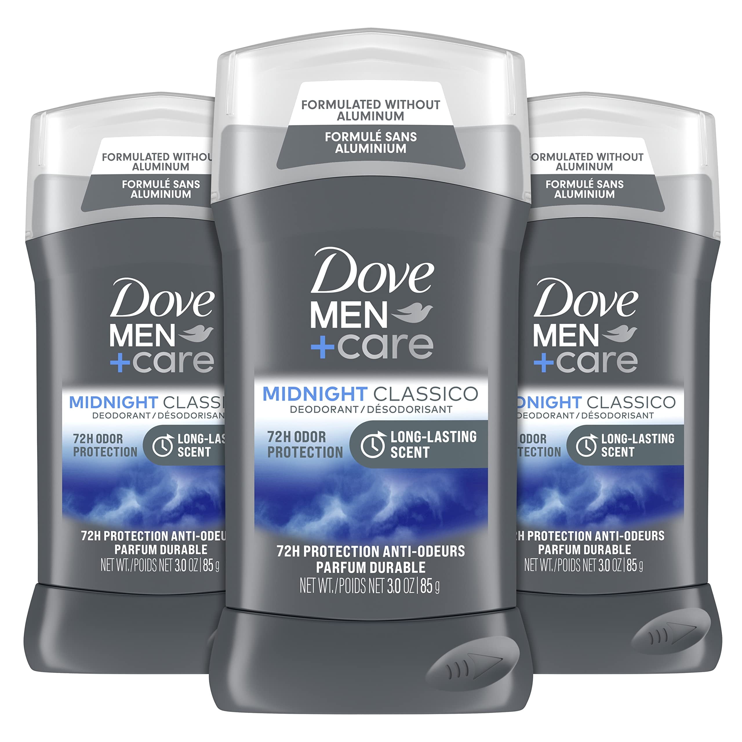 Dove Men+Care Deodorant Stick For Men Midnight Classico 3 Count Aluminum Free 72-Hour Odor Protection Mens Deodorant With Essential Oils & 1/4 Moisturizing Cream 3Oz.
