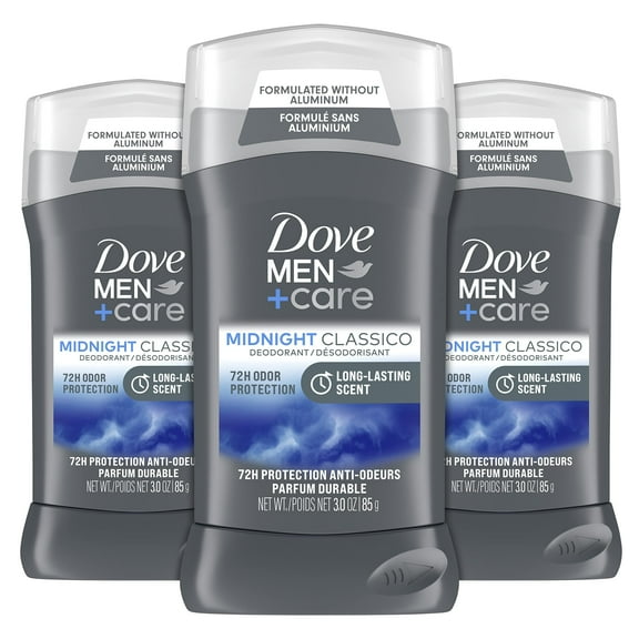 Dove Men+Care Deodorant Stick For Men Midnight Classico 3 Count Aluminum Free 72-Hour Odor Protection Mens Deodorant With Essential Oils & 1/4 Moisturizing Cream 3Oz.