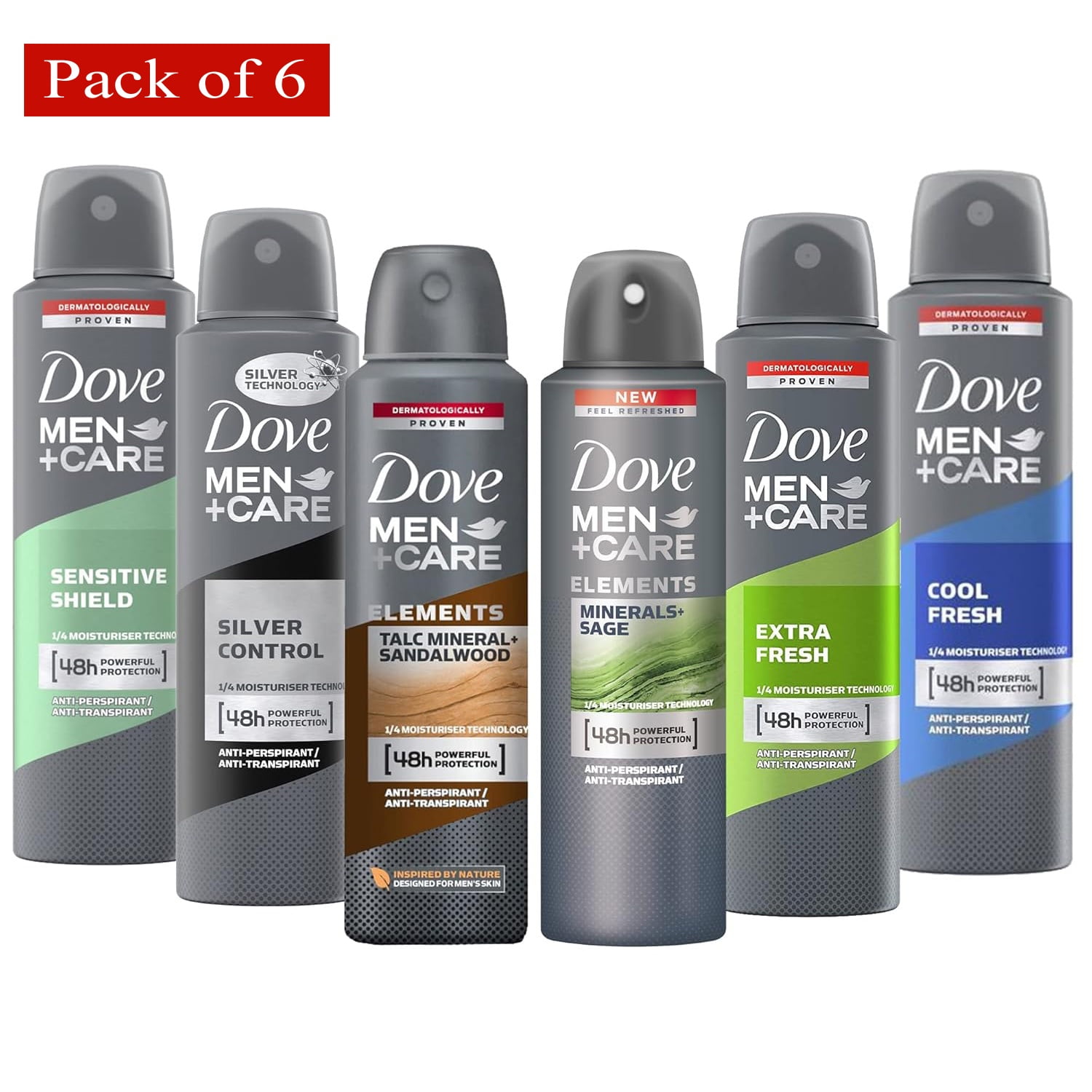 Dove Men+ Care Dry Spray Antiperspirant Deodorant 150 mL, Each 5 Fl Oz (Pack of 6) Total 30 Fl Oz (Scents May Vary)