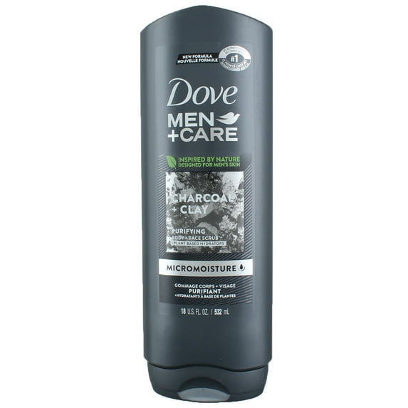 Dove Men+Care Elements Body & Face Wash, Charcoal & Clay 18 oz (Pack of 2)